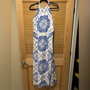 1.STATE Womens Tie Back A-line Maxi Dress blue and white